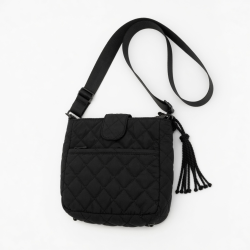 Crossbody Bag Quilted Black Women Tassel Shoulder Strap Adjustable