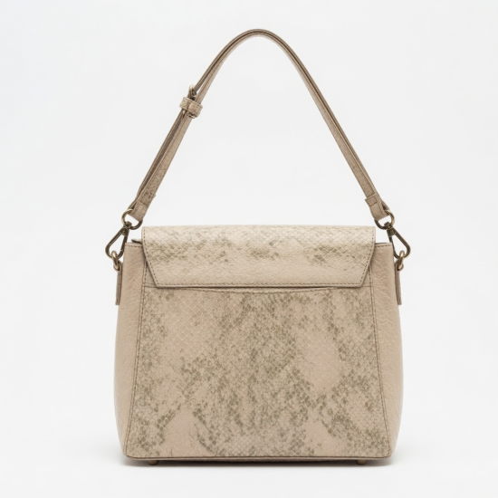 Crossbody Bag Vintage Beige Printed Leather Snake