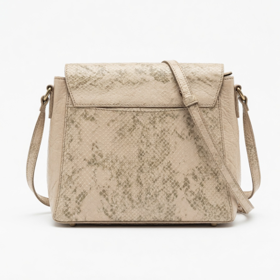 Crossbody Bag Vintage Beige Printed Leather Snake