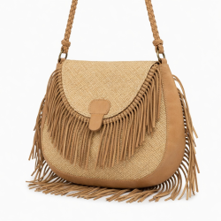 Straw Bag Leather Boho Fringe Purse