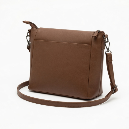 Brown Shoulder Bag For Women Faux Leather Small Detachable Strap Flap