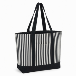 Black White Striped Tote Shoulder Bag