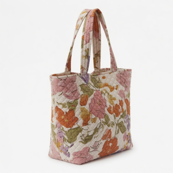Handmade Floral Quilted Tote Bag Boho Shoulder