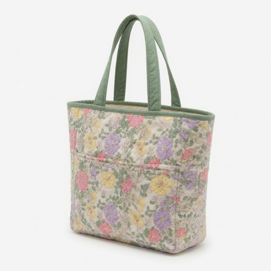 Handmade Quilted Floral Tote Bag Cotton Shoulder